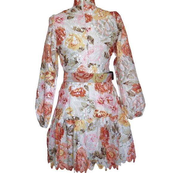 High Neck Long Sleeve floral mini dress Spring - Picture 5 of 6